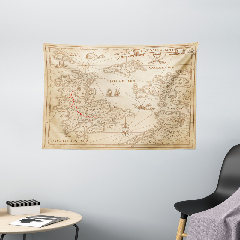 Grunge Treasure Map Wide Tapestry