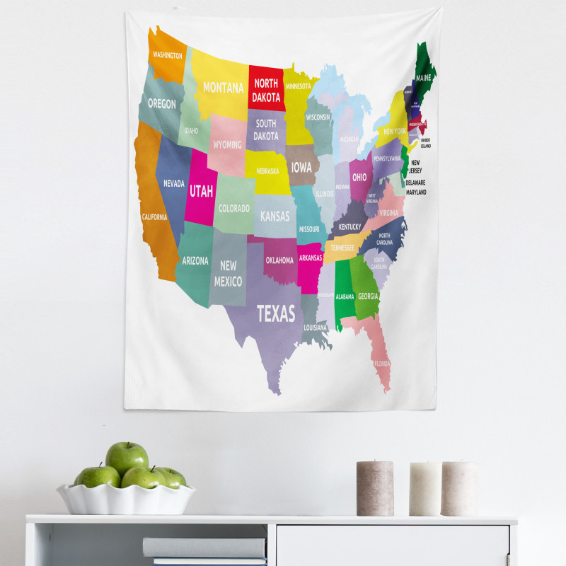 Haritalar Mikrofiber Duvar Halısı ABD Renkli Harita
