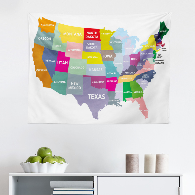 Haritalar Mikrofiber Geniş Duvar Halısı ABD Renkli Harita