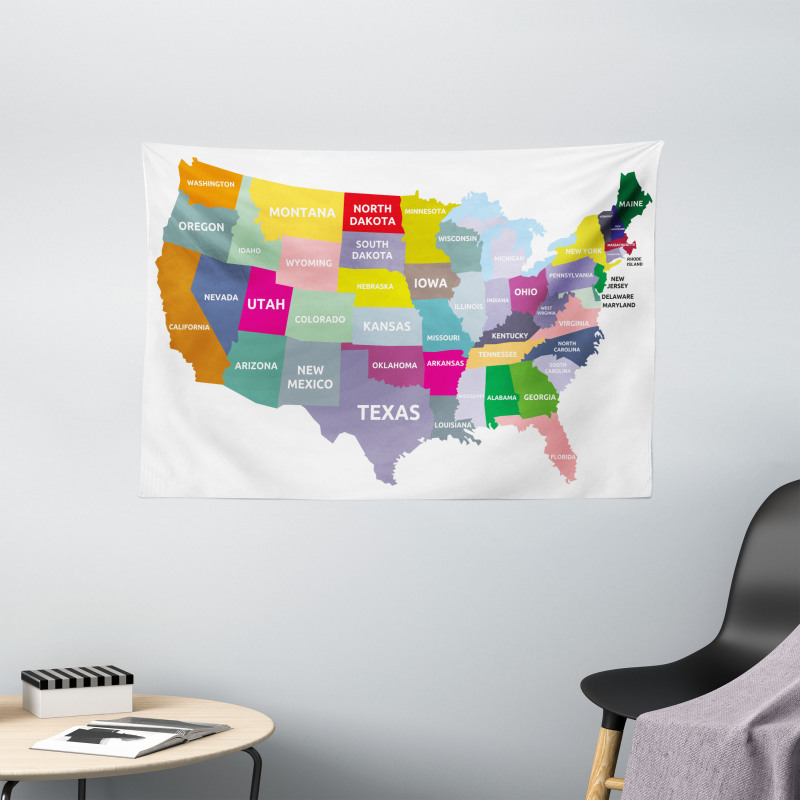 USA Map Colorful States Wide Tapestry