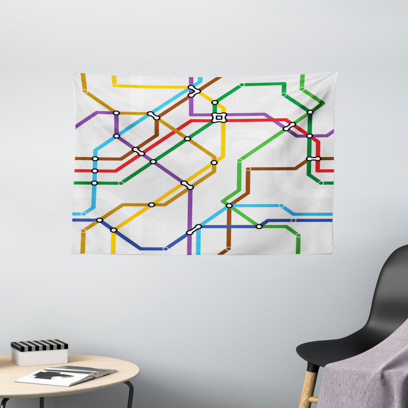 Vibrant Striped Metro Route Wide Tapestry