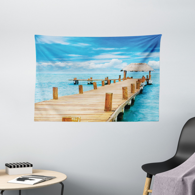 Tropic Seascape Wooden Jetty Wide Tapestry