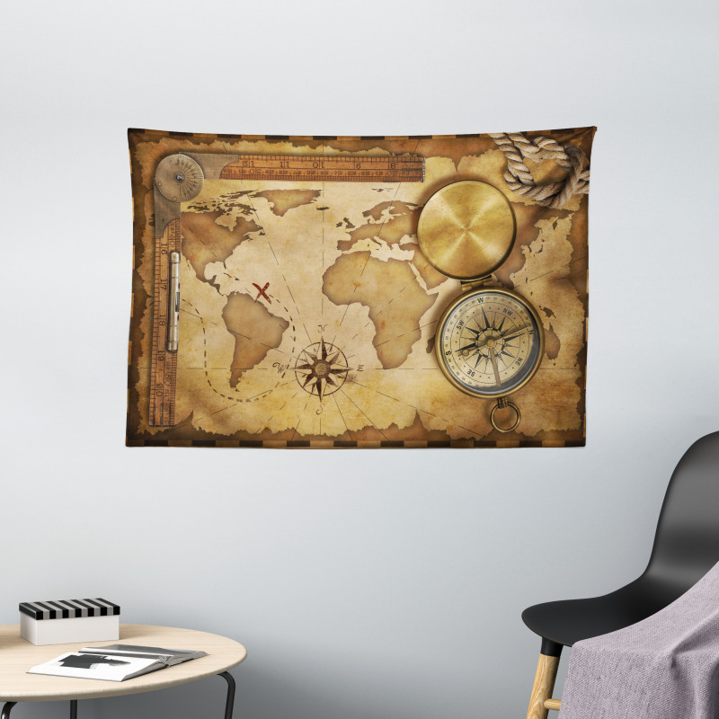 Aged Antique Treasure Map Wide Tapestry