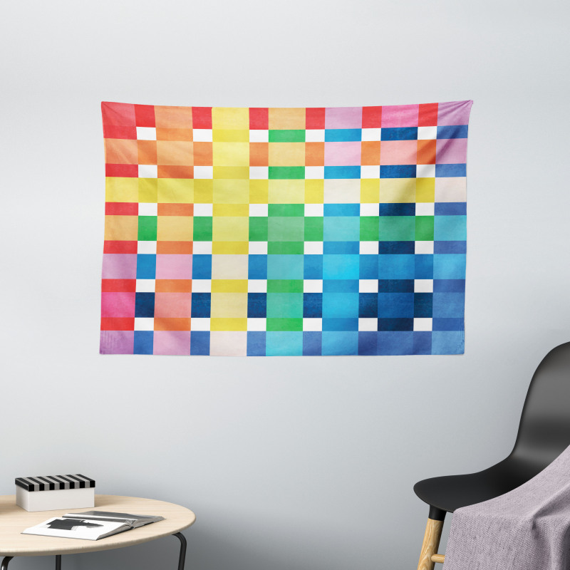 Rainbow Squares Art Wide Tapestry