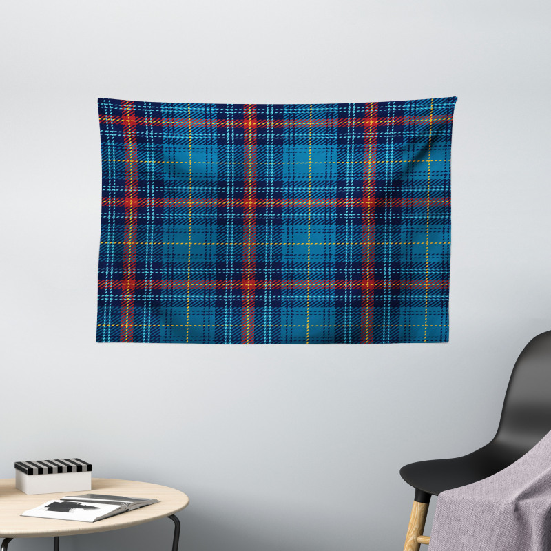 Thin Lines in Blue Wide Tapestry