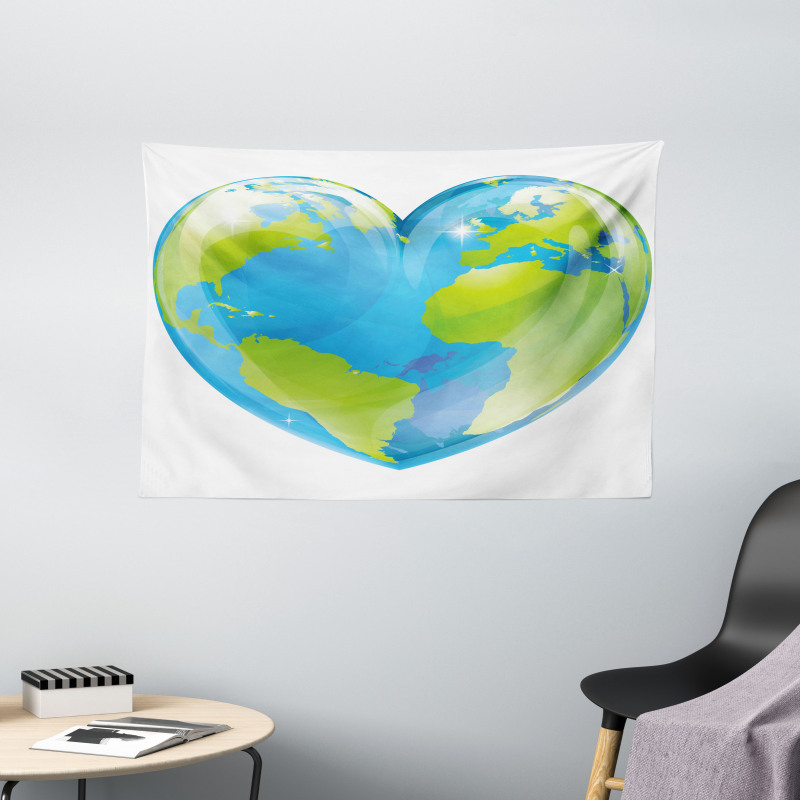 Vibrant Globe Heart Shape Wide Tapestry