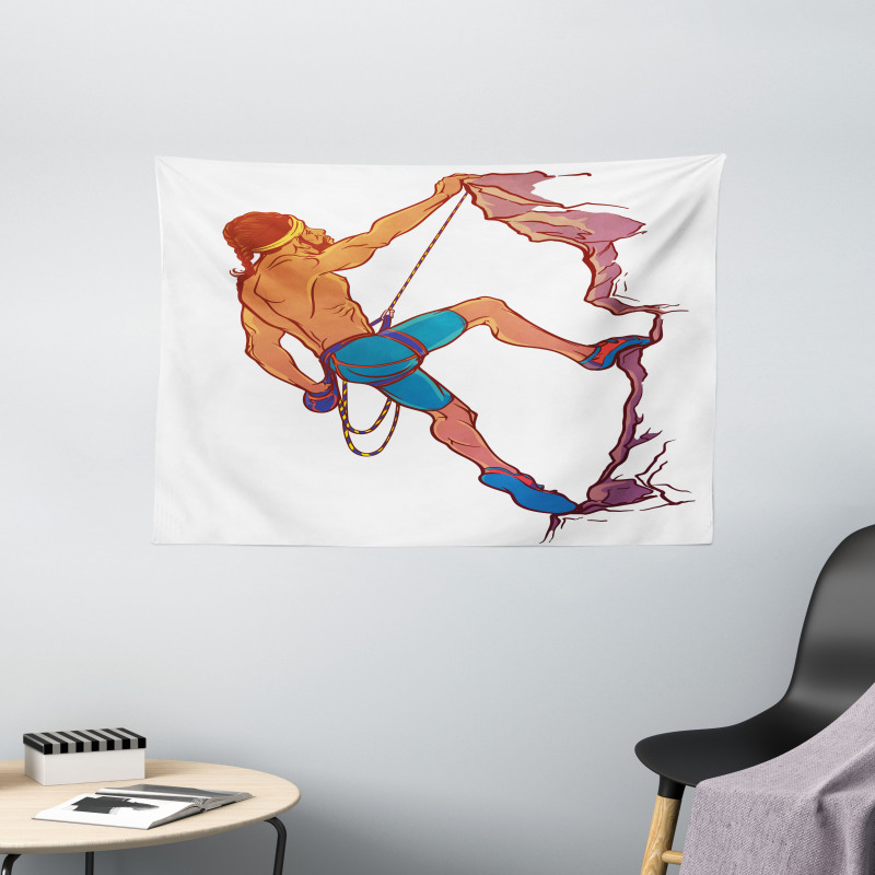 Rock Climber Cliff Sports Wide Tapestry
