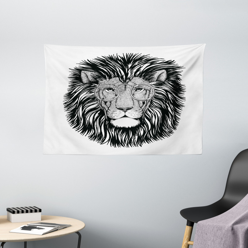 Wild Hipster Lion Glasses Wide Tapestry