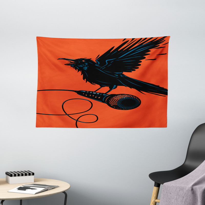 Raven with Microphone Wide Tapestry
