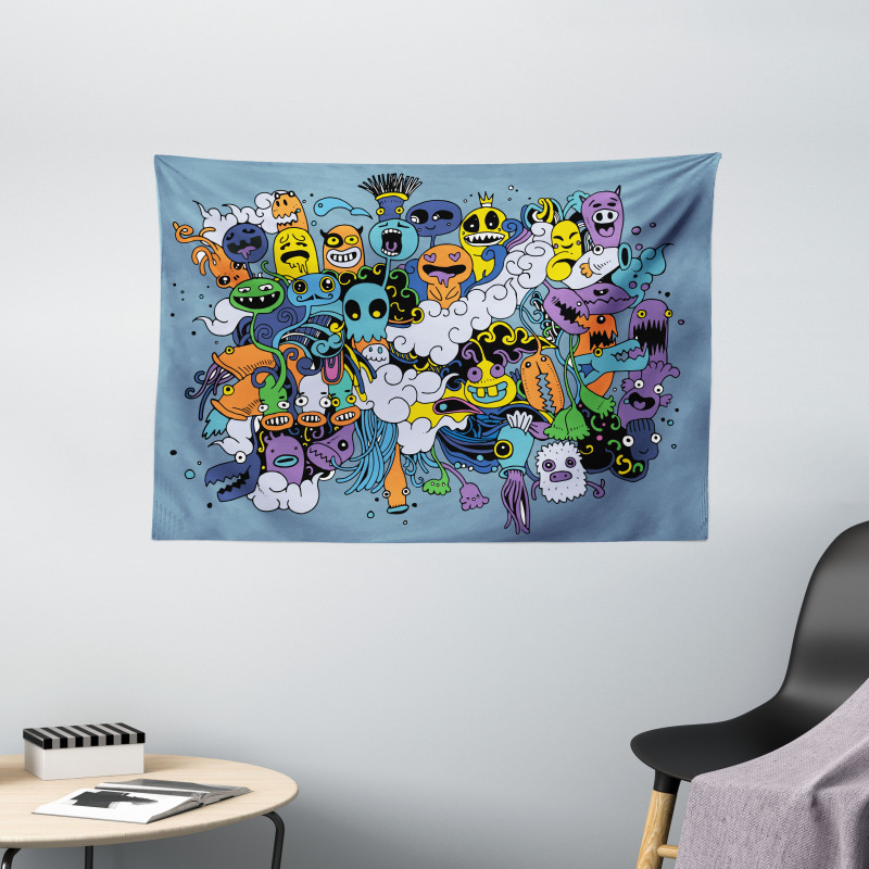 Funky Monsters Society Wide Tapestry