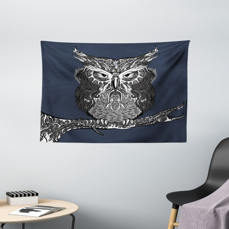 Owl Vintage Ornaments Wide Tapestry