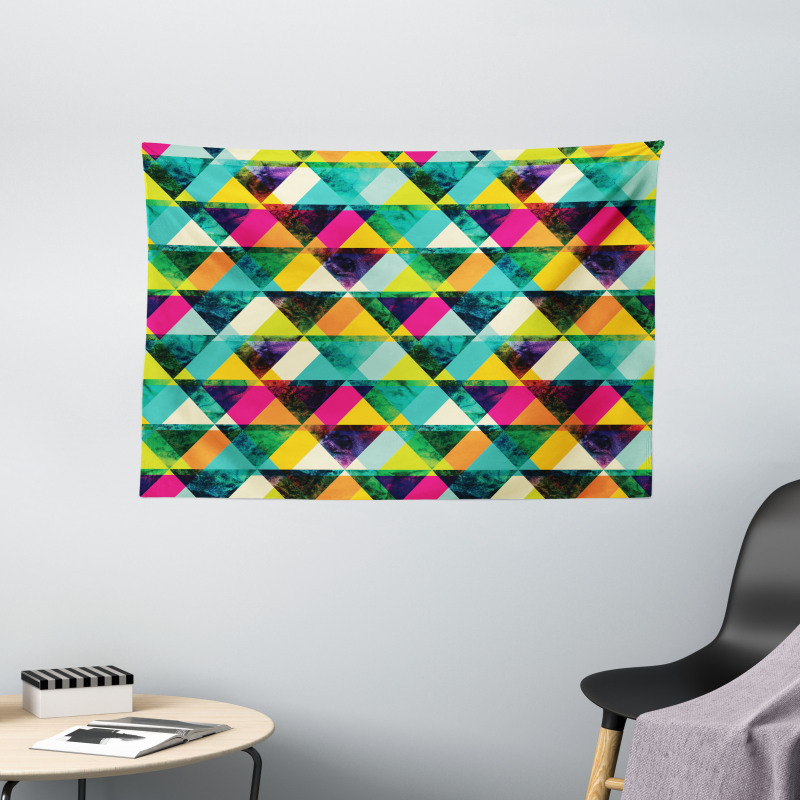 Vibrant Triangles Grunge Wide Tapestry