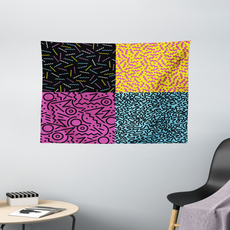 Eighties Funky Pop Doodle Wide Tapestry