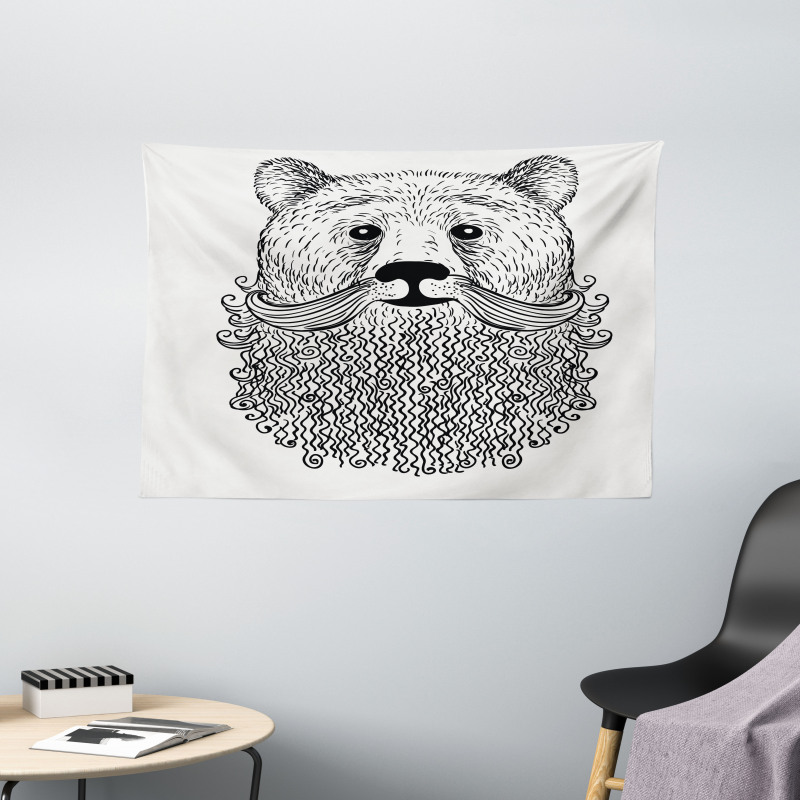 Doodle Bear with Beard Wide Tapestry