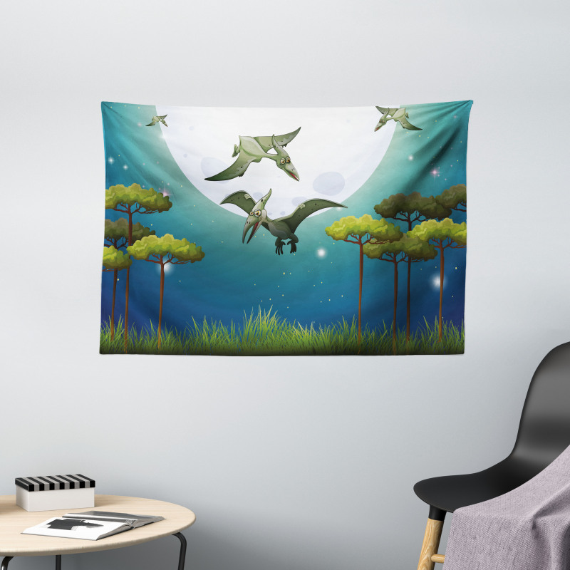 Flying Cartoon Animals Wide Tapestry