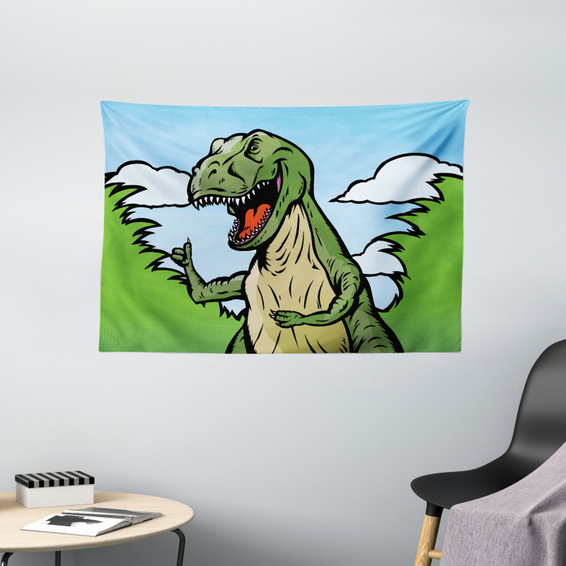Cartoon T-Rex Funny Wide Tapestry