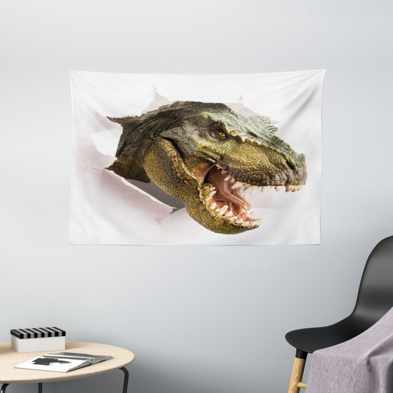 Dino Tears up Paper Wide Tapestry