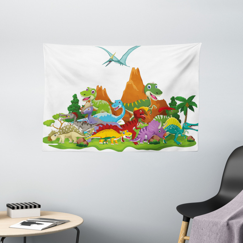 Funny Creatures Trees Wide Tapestry