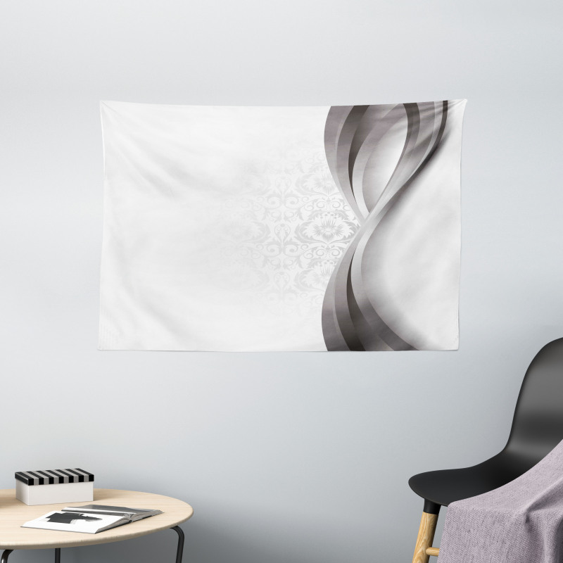 Wavy Stripes and Flowers Wide Tapestry