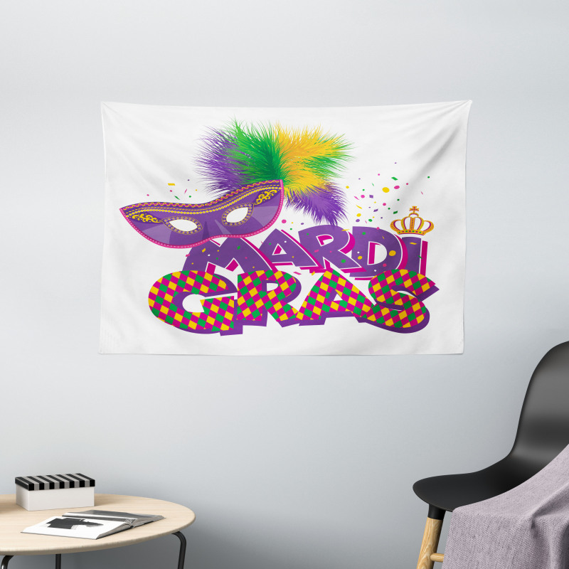 Fluffy Feathers Mask Wide Tapestry