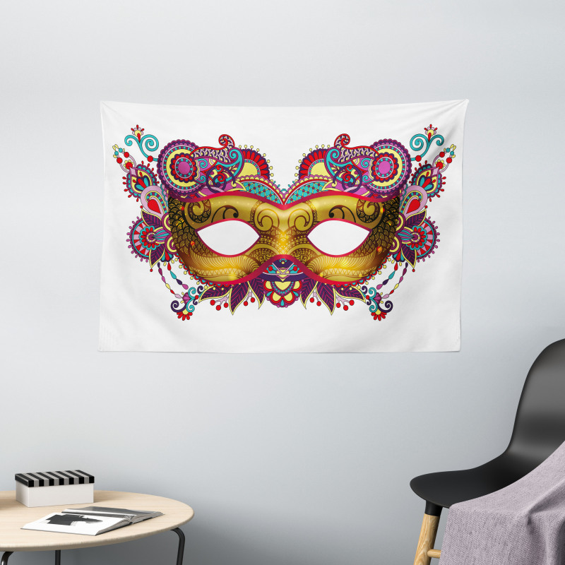 Ornate Yellow Mask Wide Tapestry