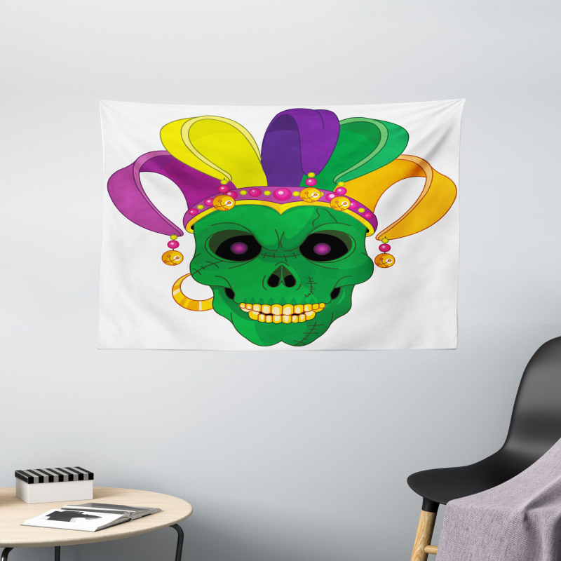 Scary Skull Mask Hat Wide Tapestry