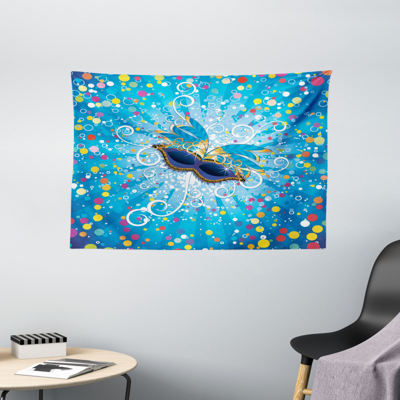 Colorful Dots Swirls Wide Tapestry