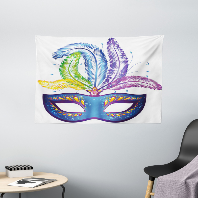 Blue Venetian Mask Wide Tapestry