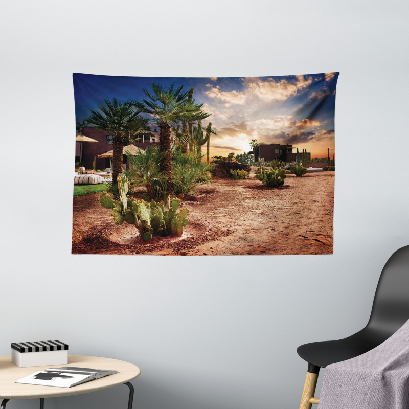 Majestic Sky Palm Trees Wide Tapestry
