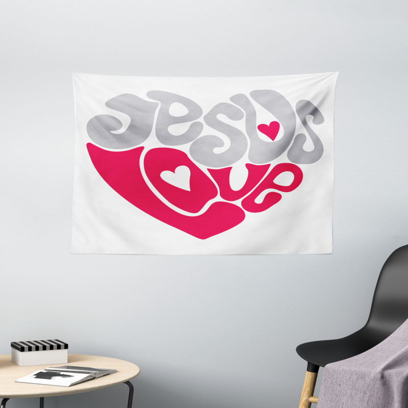 Retro Love Heart Wide Tapestry