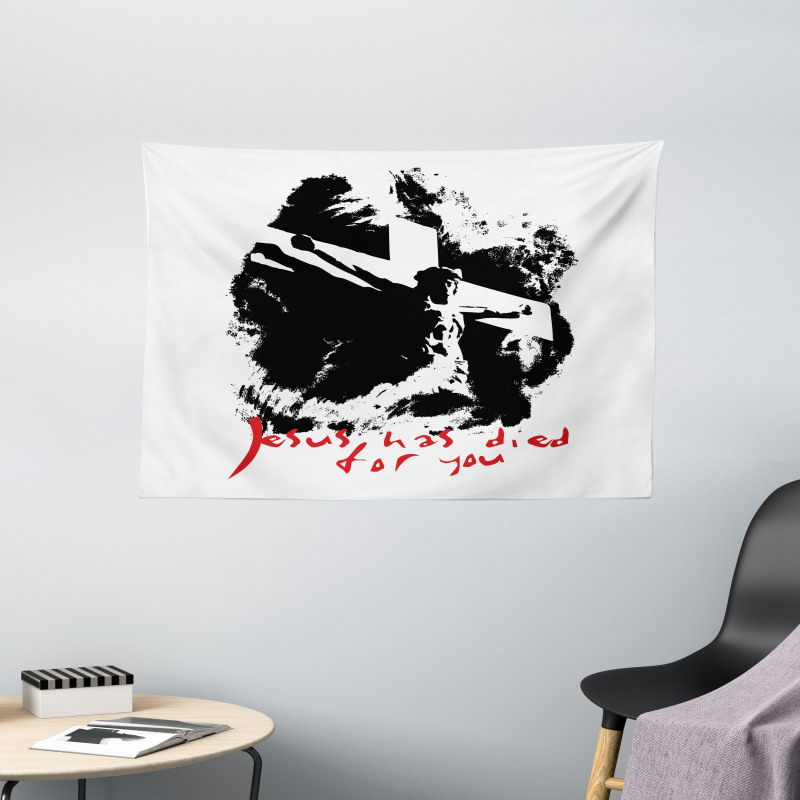 Grunge Black and White Wide Tapestry