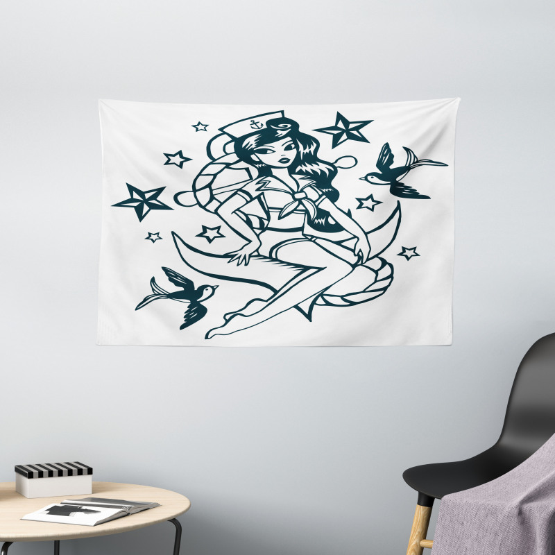 Pin-up Girl Sailor Suit Wide Tapestry