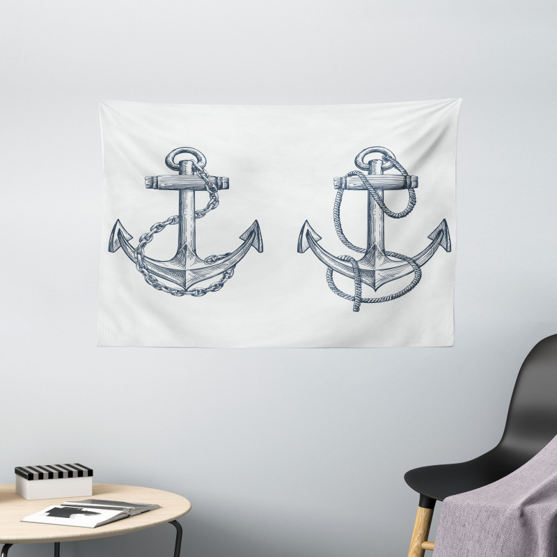 Vintage Sketch of Anchor Wide Tapestry