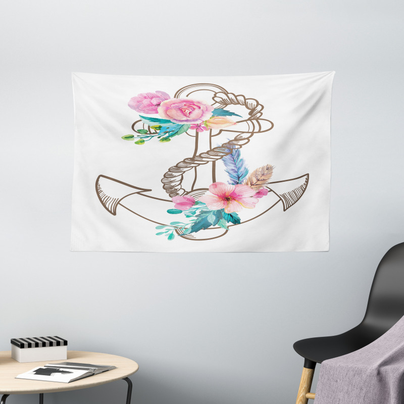 Spring Blossoms Feathers Wide Tapestry