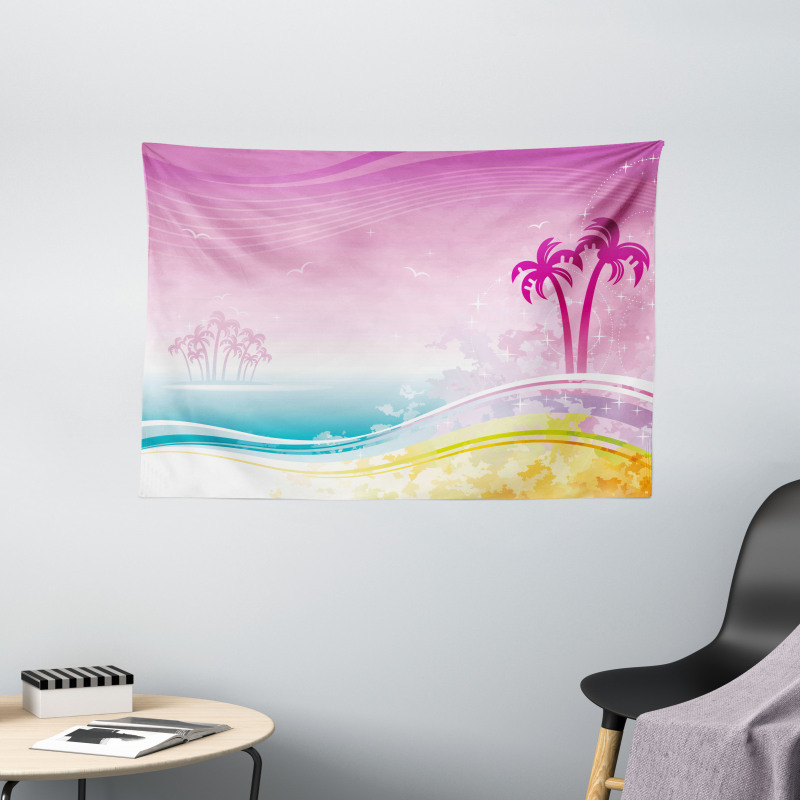 Fantasy Beach Island Coast Wide Tapestry