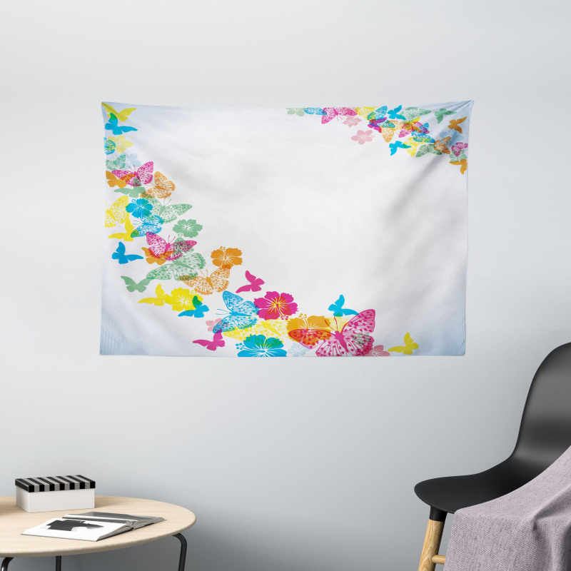 Colorful Butterfly Borders Wide Tapestry