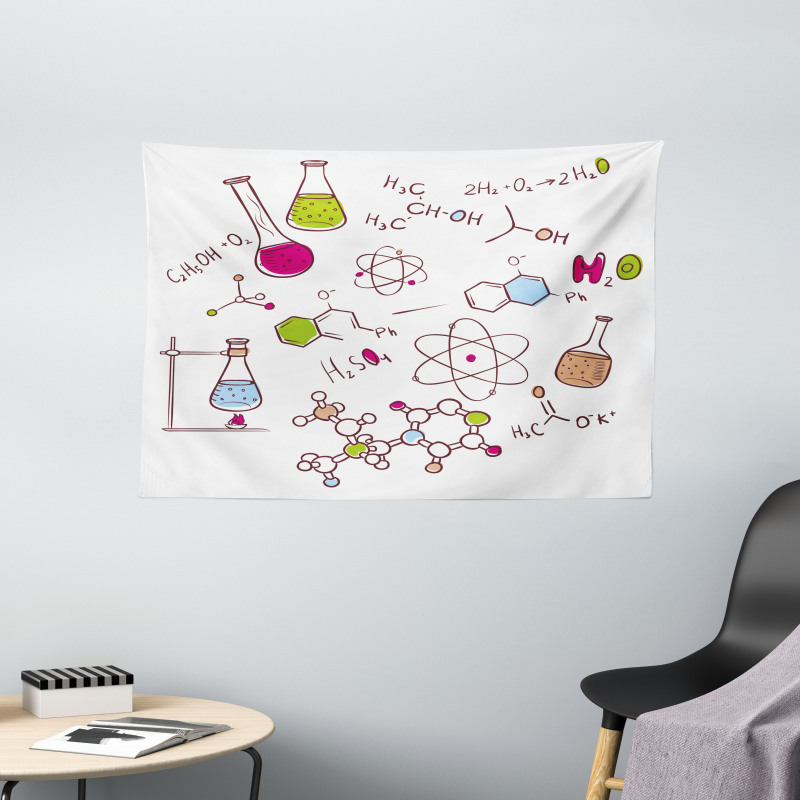 Doodle Style Atom Wide Tapestry