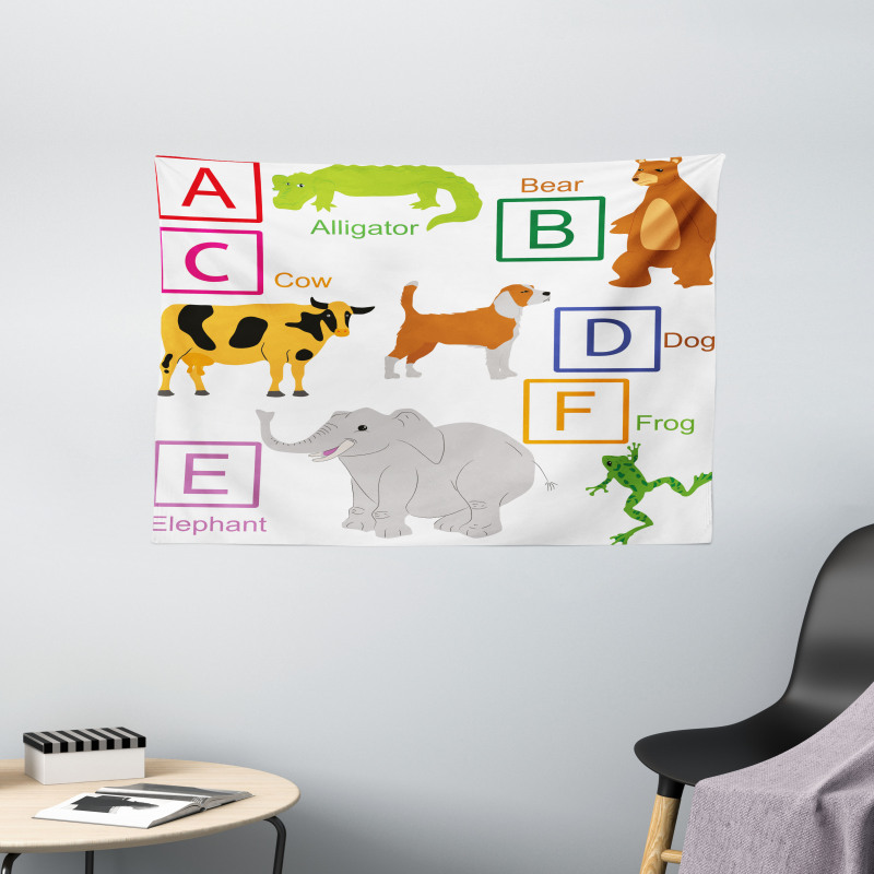 Zoo Animals Kids Wide Tapestry