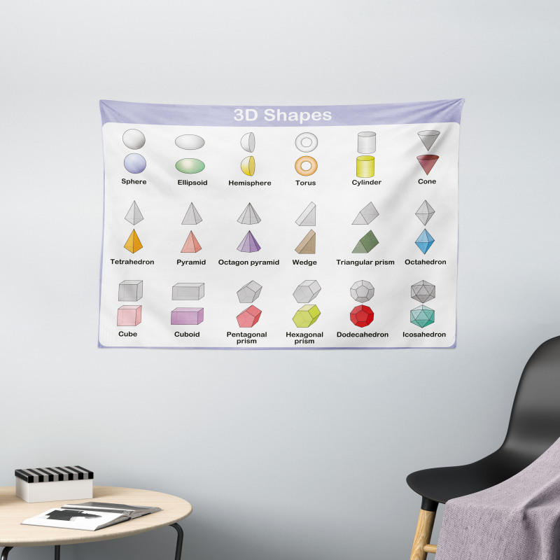 3D Shapes School Theme Wide Tapestry