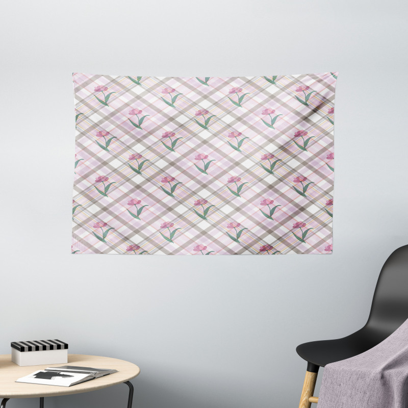 Diagonal Lines Floral Wide Tapestry