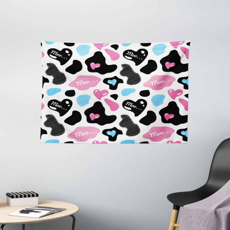 Cow Hide Heart Wide Tapestry