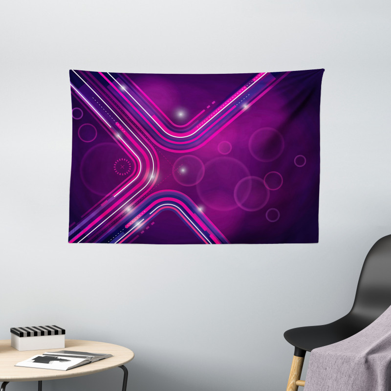 Purple Lines Circles Wide Tapestry