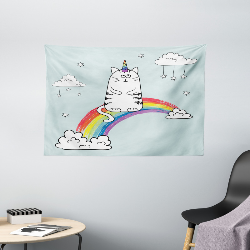 Rainbow Words Art Wide Tapestry