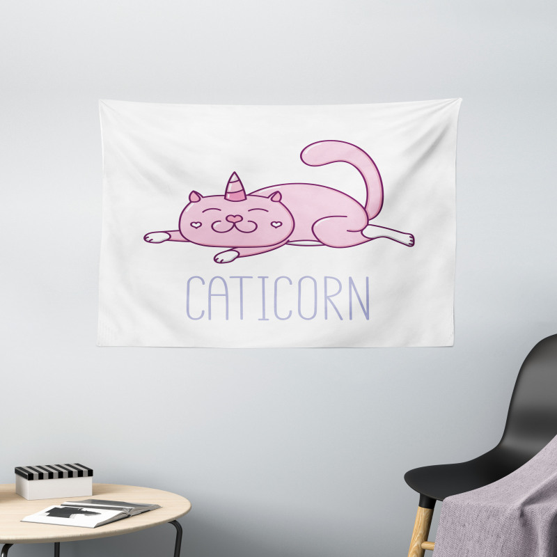 Pink Funny Mascot Wide Tapestry