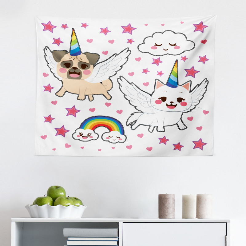 Komik Mikrofiber Geniş Duvar Halısı Unicorn Köpek ve Kedi
