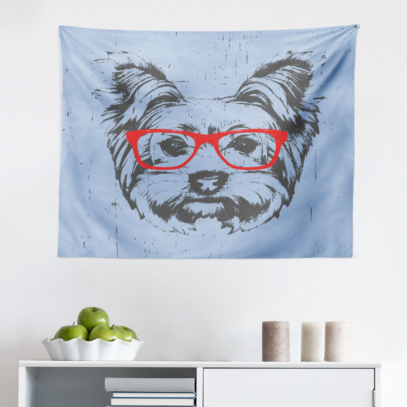 Hipster Mikrofiber Geniş Duvar Halısı Kırmızı Gözlüklü Köpek