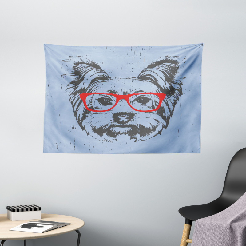 Fun Portrait Red Glasses Wide Tapestry