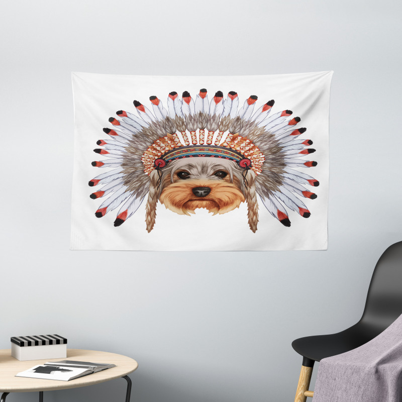 Bonnet Wearing Dog Wide Tapestry