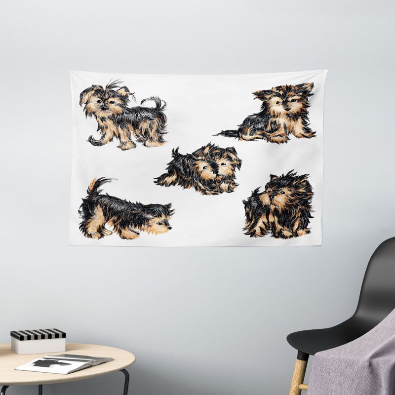 Terrier Cartoon Wide Tapestry