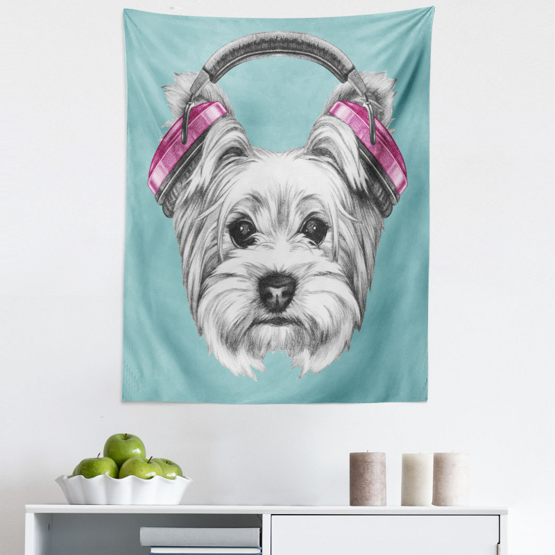 Hipster Mikrofiber Duvar Halısı Müzik Dinleyen Köpek